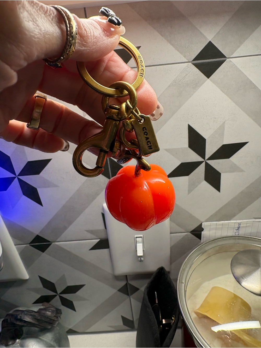 Coach Orange Pumpkin Charm Keychain with Gold-Tone Hardware - Picture 2 of 2